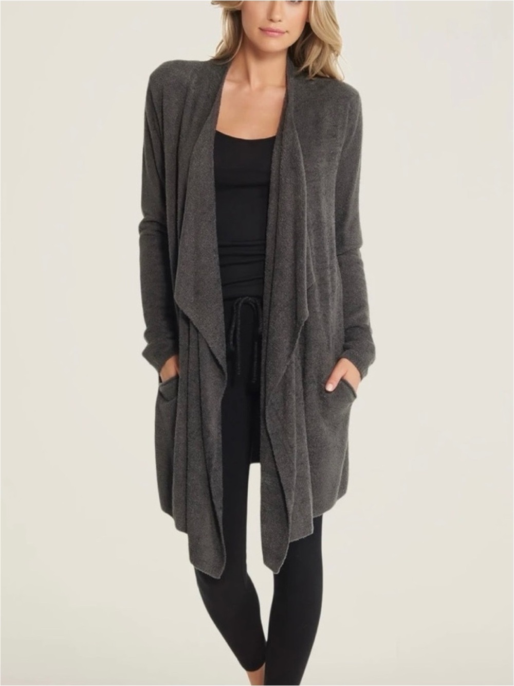 Barefoot Dreams “CozyChic Island Wrap” grey drapey cardigan sweater (L/XL)